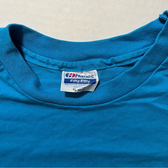 Vtg Ida Grove Iowa Tee XL Turquoise Sgl Stitch Hanes 50/50 Puffy Paint 80s IA - Picture 4 of 4